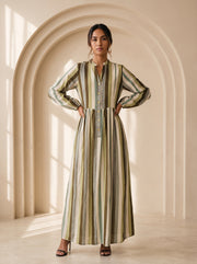Striped Mandarin Collar Dress 92781